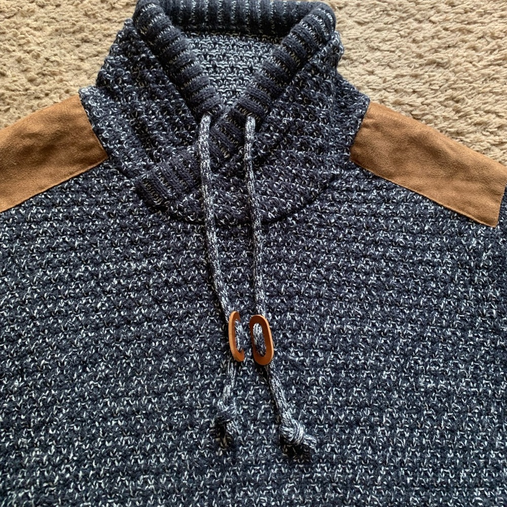 Mens Xray Jeans Knit Sweater Suede Shoulder